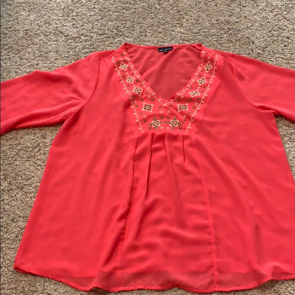 Zenobia Coral quarter sleeved blouse
